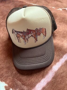 Brown and Cream Western Horse Trucker Hat